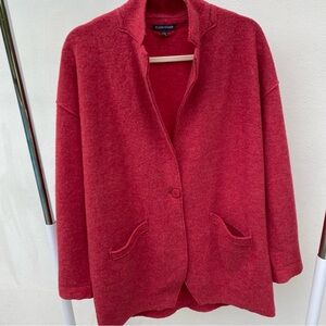 Eileen Fisher 100% Merino Wool Red Melange Knit Jacket Size Medium